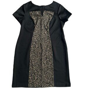 Connected Apparel Black Dress with Cream Pattern